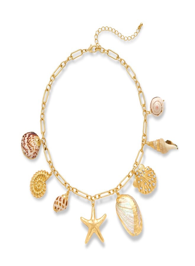 FAUTHENTICUTE Chunky Gold Statement Necklaces For Summer Gold Plated Chain Necklaces With Multi Conch And Shell Charms Beach Jewelry For Women - Image 1